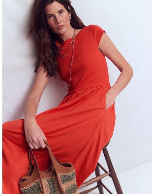 Boden Red Boat Neck Mix Dress