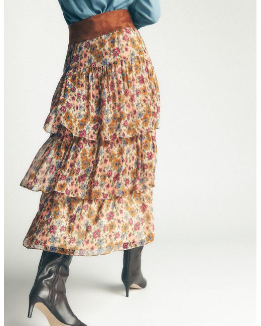 Boden Pink Tiered Ruffle Midi Skirt