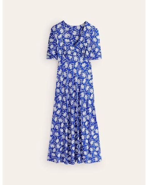 Boden Blue Rebecca Jersey Midi Tea Dress Surf The Web, Peony Sprig