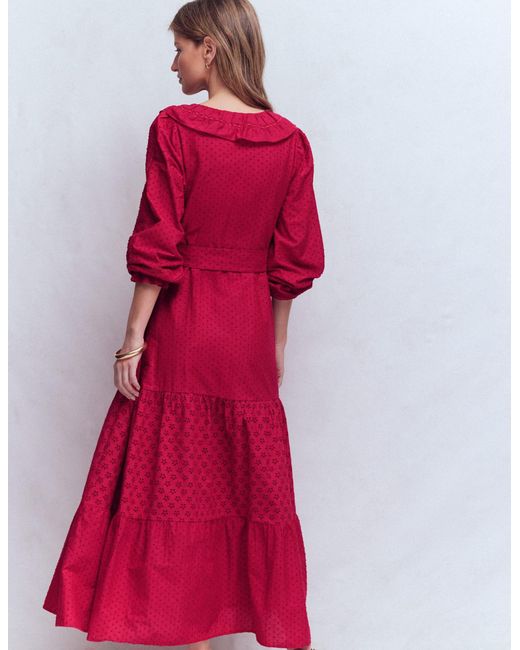 Boden Red Ruffle Front Cotton Dress