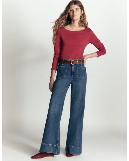 Boden Red Square Neck Long Sleeve