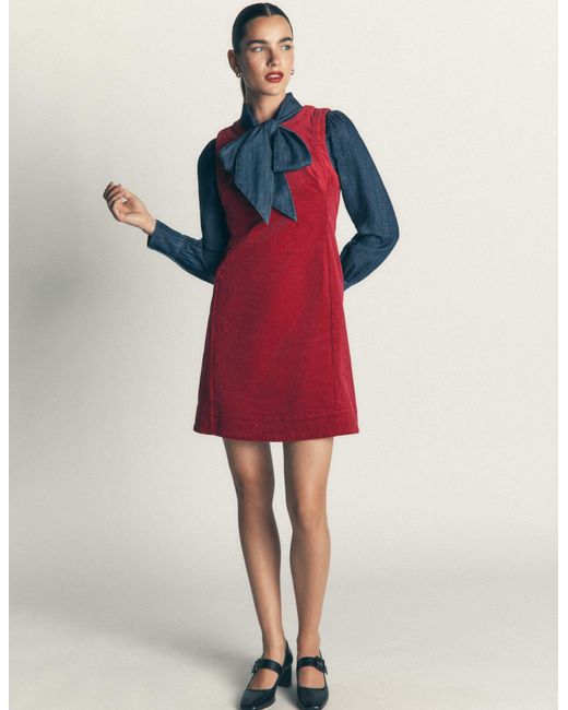 Boden Red Lou Cord Shift Dress