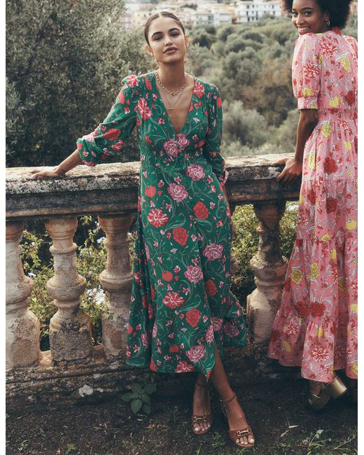 Boden Green Cynthia Button Tea Dress