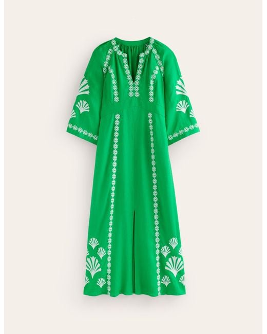 Boden Green Una Linen Embroidered Dress