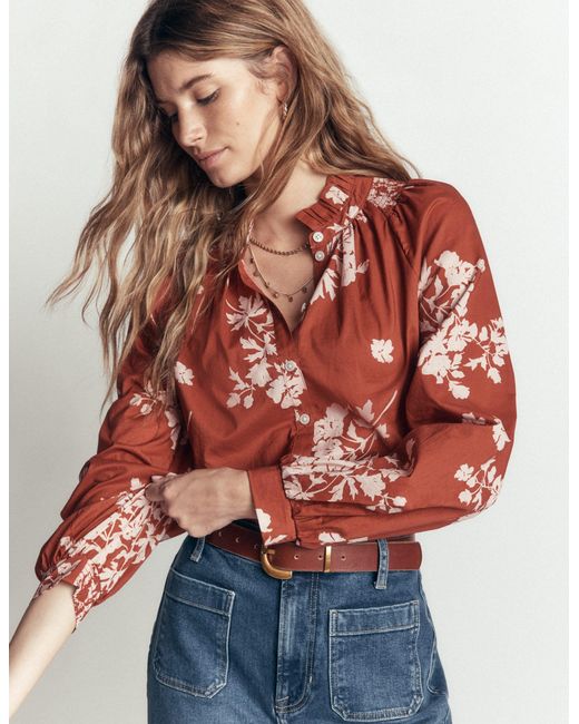 Boden Red Erica Cotton Frill Top