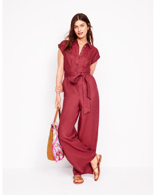 Boden Red Colette Linen Jumpsuit