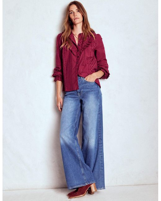 Boden Red Broderie Ruffle Top