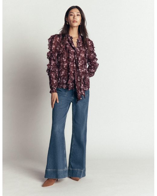 Boden Blue Ruffled Georgette Top