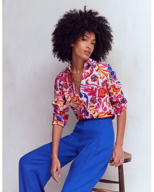 Boden Blue Sienna Linen Shirt-Multi, Paradise Bay