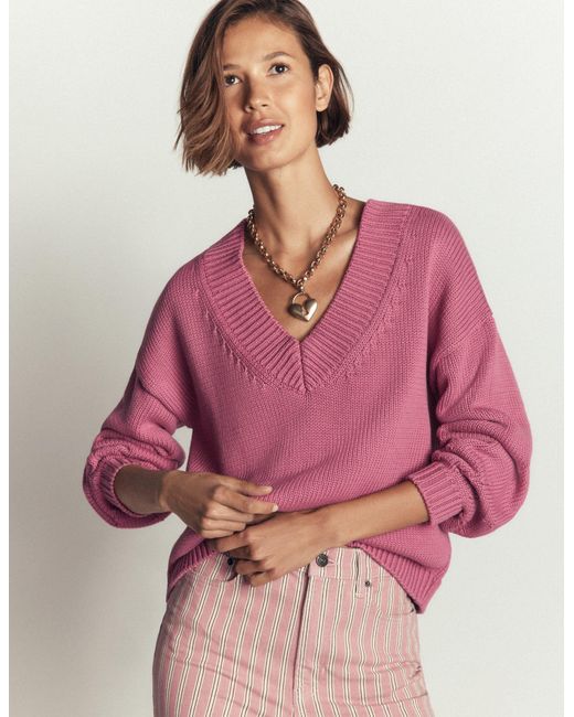 Boden Pink Lucy Cotton V-Neck Jumper