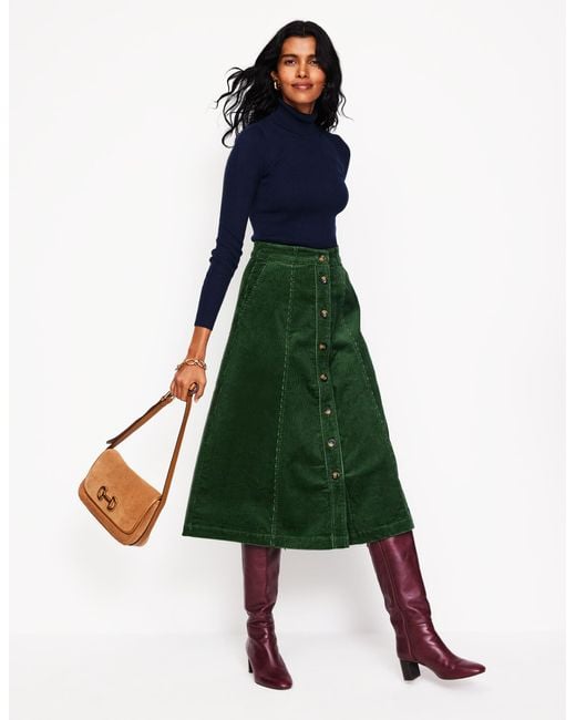 Boden Green Petra Cord Midi Skirt