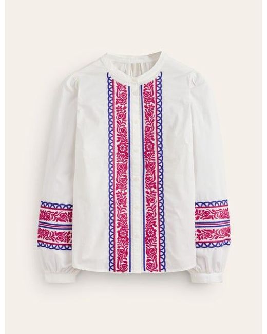 Boden Pink Embroidery Interest Top