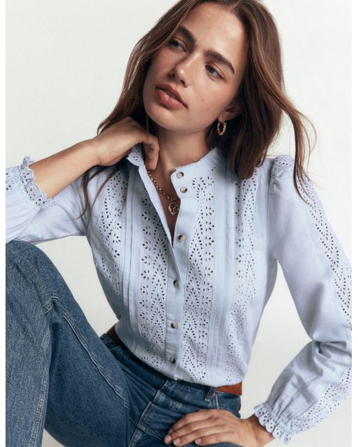 Boden Blue Cotton Broderie Top