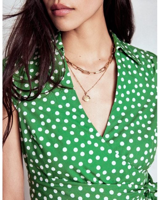 Boden Green Julia Cotton Wrap Midi Dress-Poppy, Floweret Vine