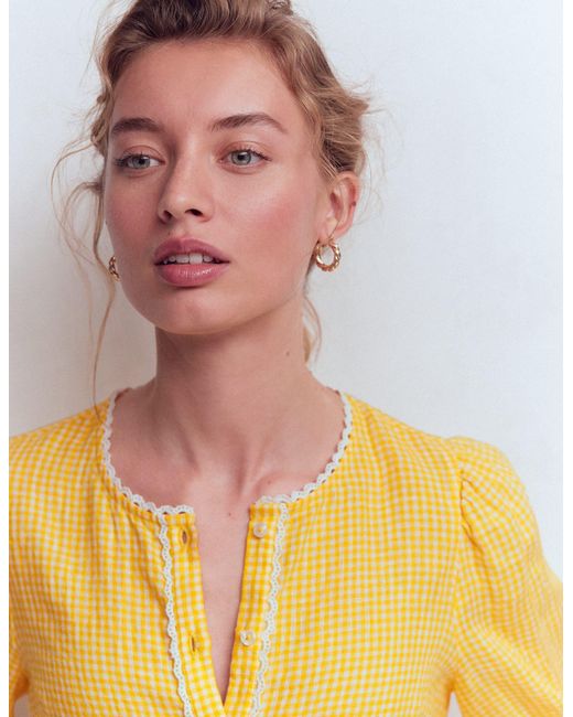 Boden White Leah Short Sleeve Linen Top