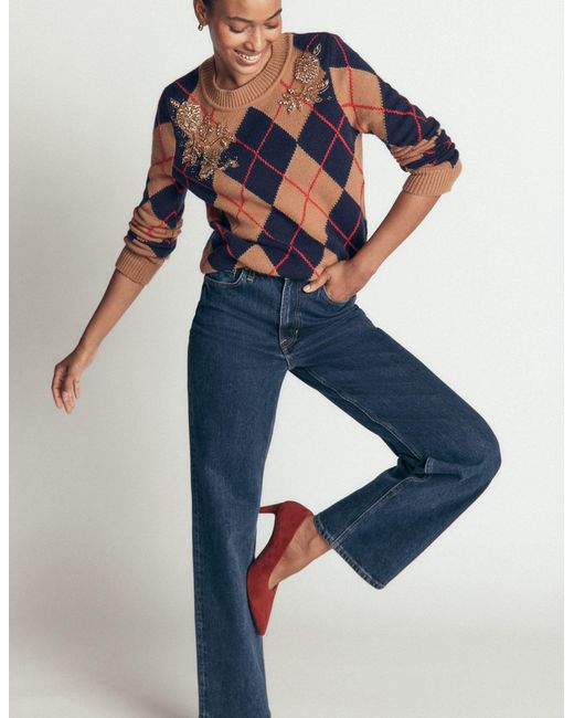 Boden Brown Embellished Jacquard Sweater