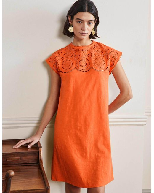 Boden Orange Cutwork Jersey T-shirt Dress Clementine