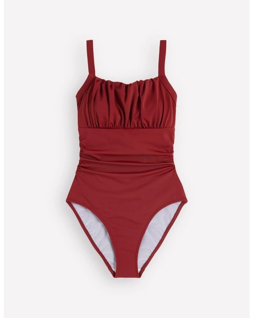 Boden Red Skiathos Ruched Panel Swimsuit
