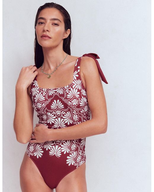 Boden Red Bow Tie Shoulder Swimsuit