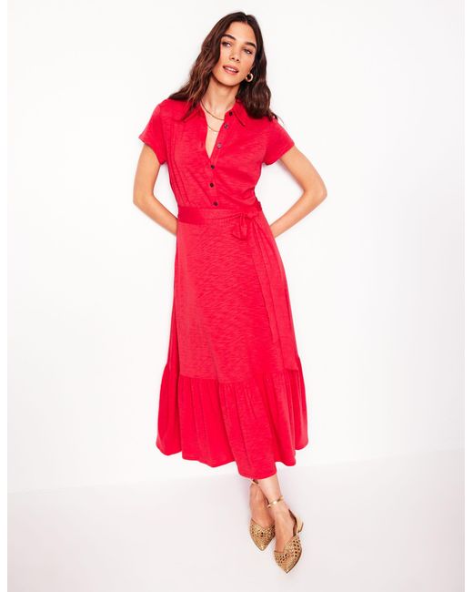 Boden Red Cressida Jersey Shirt Dress
