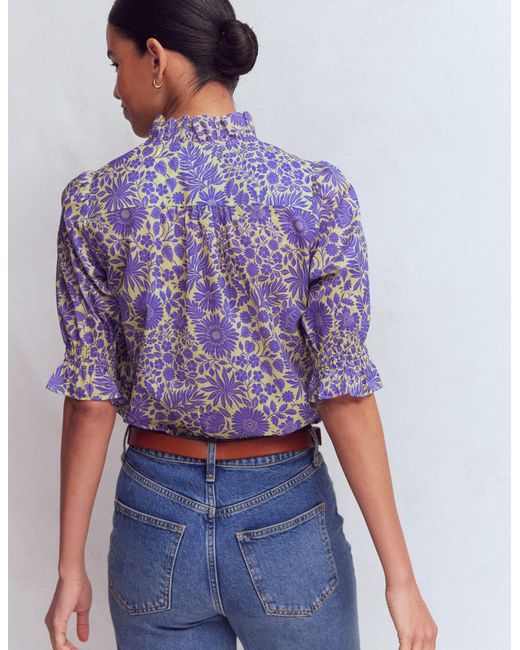 Boden Purple Heather Smocked Sleeve Top