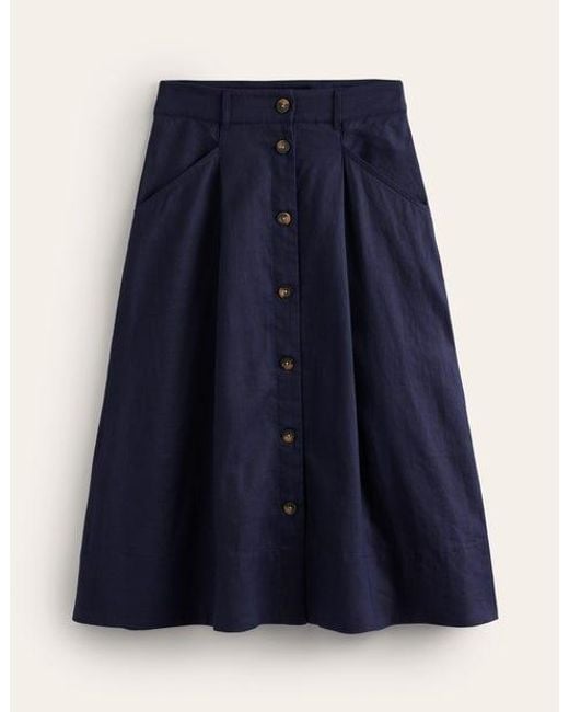 Boden Blue Petra Linen Midi Skirt