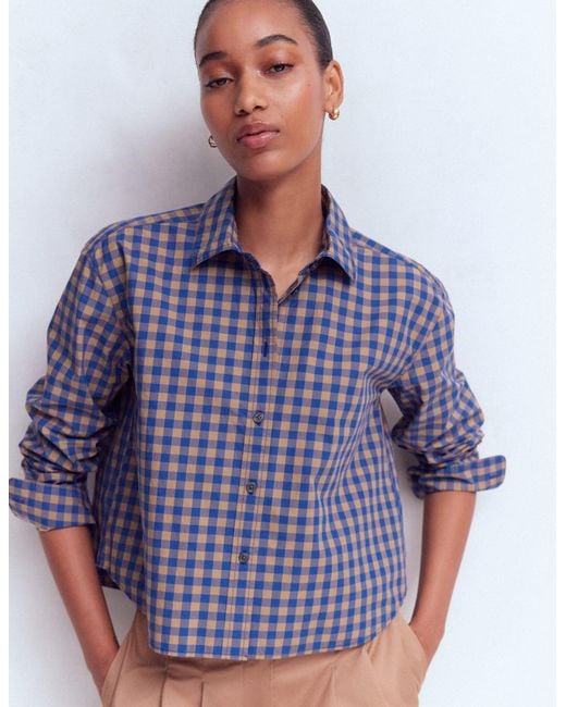 Boden Blue Sienna Cropped Cotton Shirt