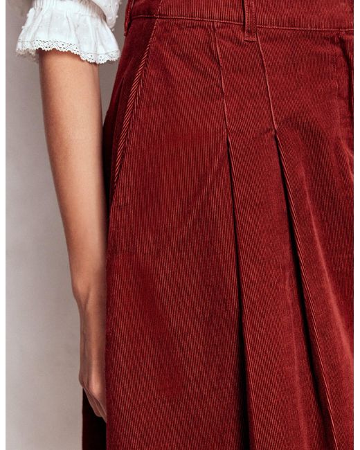 Boden Red Pleated Cord Skirt