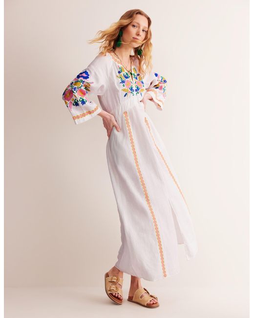 Boden Una Linen Embroidered Dressbright | Lyst
