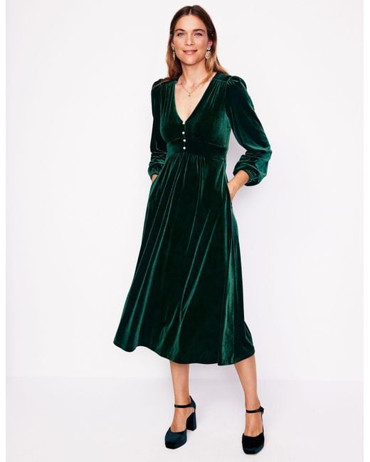 Boden Green Jocelyn Velvet Tea Dress
