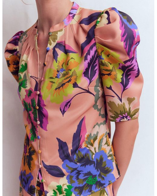 Boden Multicolor Pleated Mutton Sleeve Top