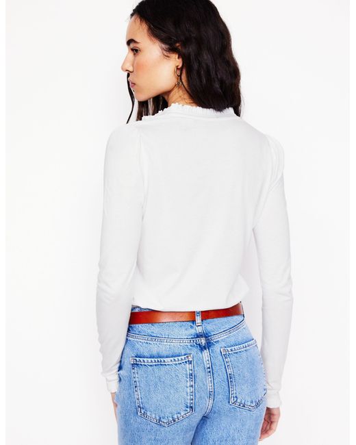 Boden White Supersoft Frill Henley Top