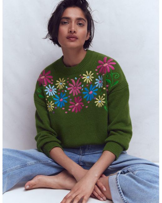 Boden Green Isa Embroidered Jumper-Herb Garden, Flowers