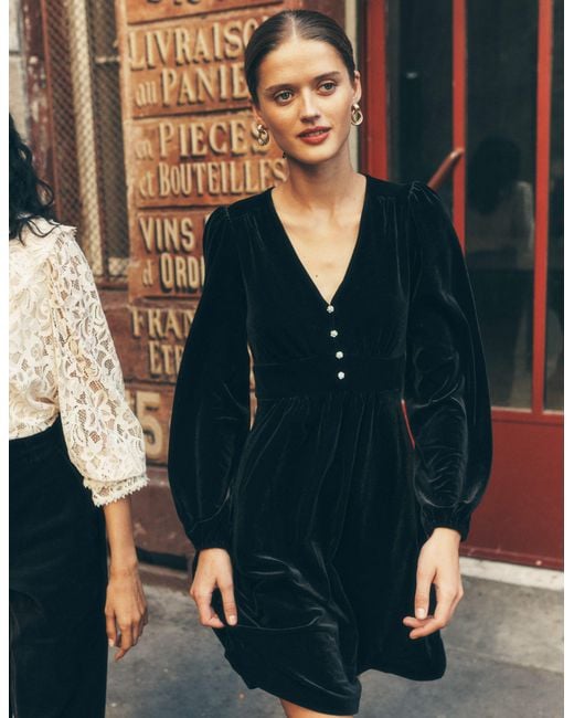 Boden Black Jocelyn Short Velvet Dress