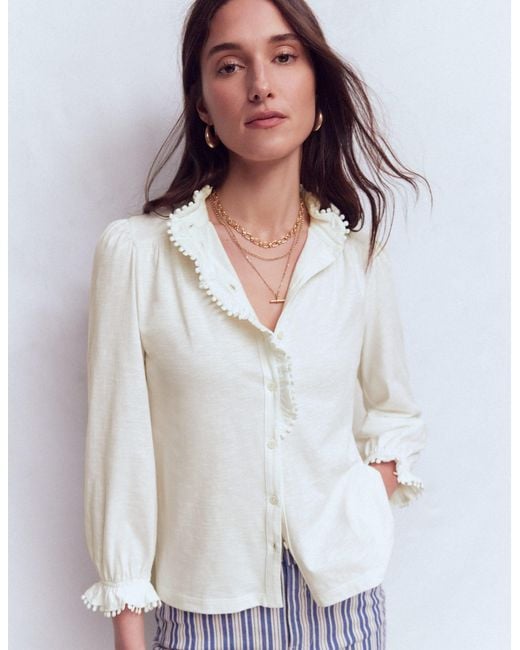 Boden Gray Emily Pom Trim Ruffle Shirt