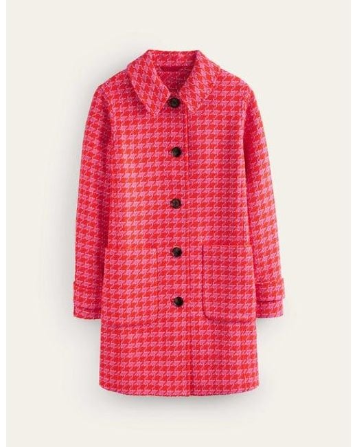 Boden Pink Button Checked Fitted Coat
