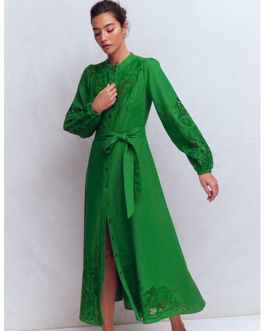 Boden Green Mae Linen Blend Shirt Dress