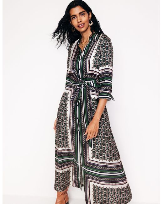 Boden Red Scarf Print Shirt Dress French, Tiger Bloom