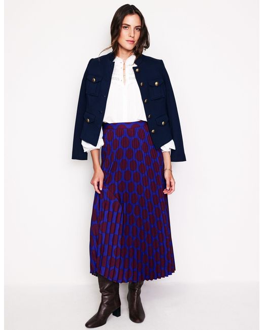 Boden Purple Camilla Pleated Midi Skirt Chestnut, Large Spot