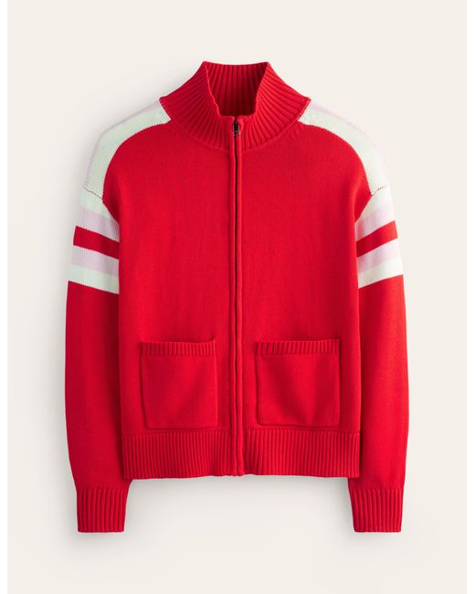 Boden Red Knitted Zip-up Cardigan