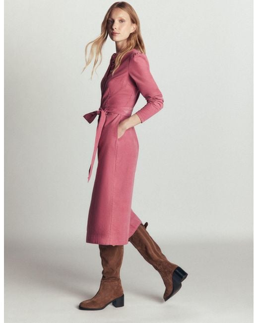 Boden Pink Louise Cord Midi Shirt Dress