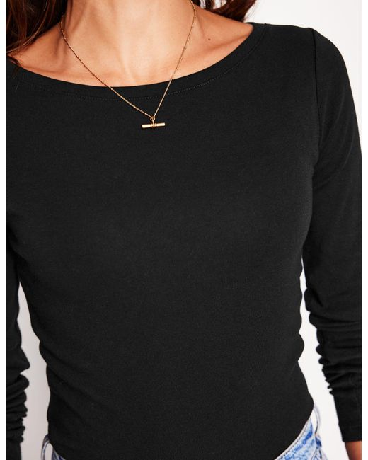 Boden Black Essential Boat-neck Jersey Top