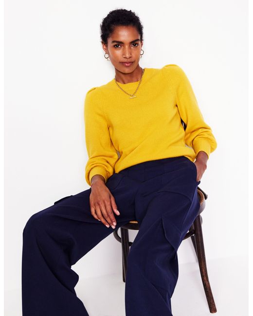 Boden Yellow Pleated Sleeve Cashmere Jumper