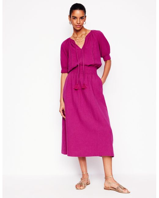 Boden Pink Double Cloth Smocked Skirt