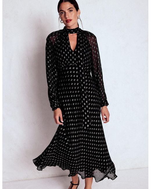 Boden Black Tie Neck Midi Dress