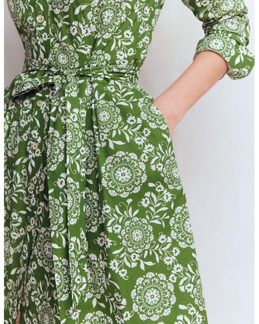 Boden Green Alexa Long Sleeve Short Dress-Courtyard, Decorative Blossom