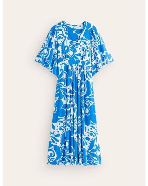 Boden Blue Kimono Jersey Maxi Dress Indigo Bunting, Ripple Swirl