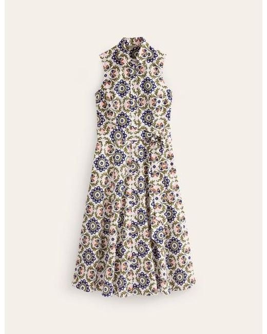 Boden Blue Amy Sleeveless Shirt Dress Indigo Bunting, Floral Tile