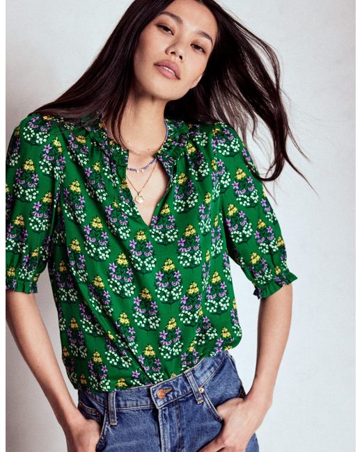 Boden Green Ria Short Sleeve Top Emerald, Wildflower Bouquet