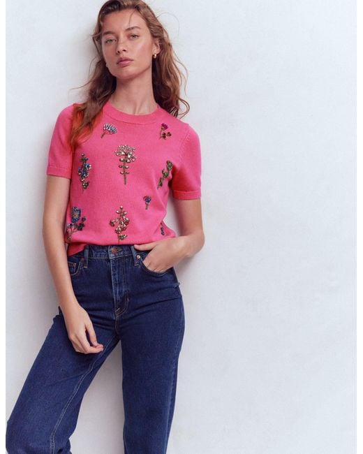 Boden Red Embellished T-Shirt